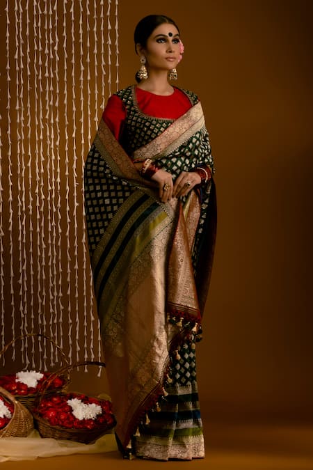 Priyal Bhardwaj_Green Silk Embroidery, Zari, Sequins, Beads Scoop Jacket With Stitched Blouse _Online_at_Aza_Fashions