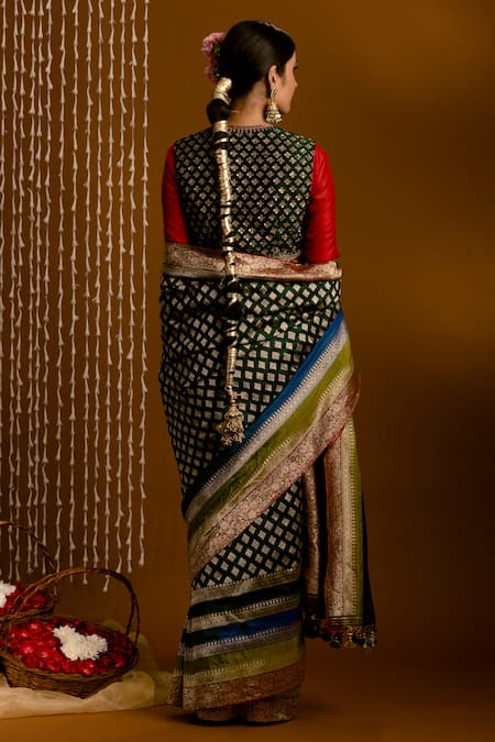 Buy_Priyal Bhardwaj_Green Silk Embroidery, Zari, Sequins, Beads Scoop Jacket With Stitched Blouse _Online_at_Aza_Fashions