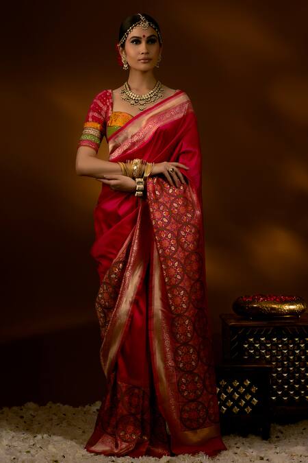 Priyal Bhardwaj Pink Silk Beads, Sequins Sweetheart Neck Woven And Embroidered Panelled Blouse Online at Aza Fashions Priyal Bhardwaj_Pink Silk Beads, Sequins Sweetheart Neck Woven And Embroidered Panelled Blouse _Online_at_Aza_Fashions