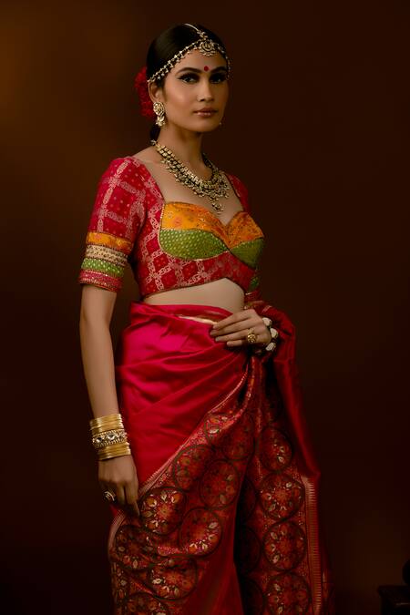 Buy Priyal Bhardwaj Pink Silk Beads, Sequins Sweetheart Neck Woven And Embroidered Panelled Blouse Online at Aza Fashions Buy_Priyal Bhardwaj_Pink Silk Beads, Sequins Sweetheart Neck Woven And Embroidered Panelled Blouse _Online_at_Aza_Fashions