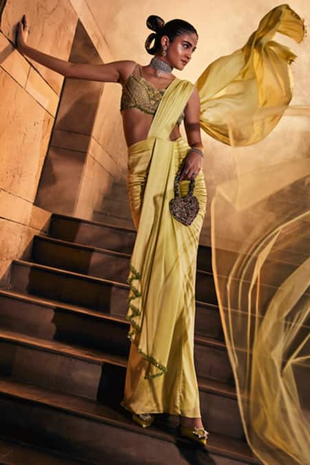 Garima Karwariya Designs The Iris Pre-Draped Saree With Embroidered Blouse 