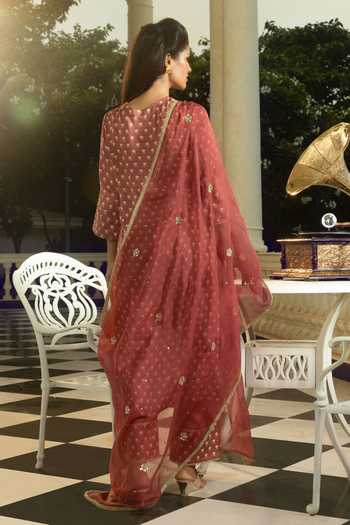 Shop Dohr India Maroon Modal, Silk, , Satin Qala Floral Butti Print Kurta Set at Aza Fashions Shop_Dohr India_Maroon Modal, Silk, , Satin Qala Floral Butti Print Kurta Set _at_Aza_Fashions