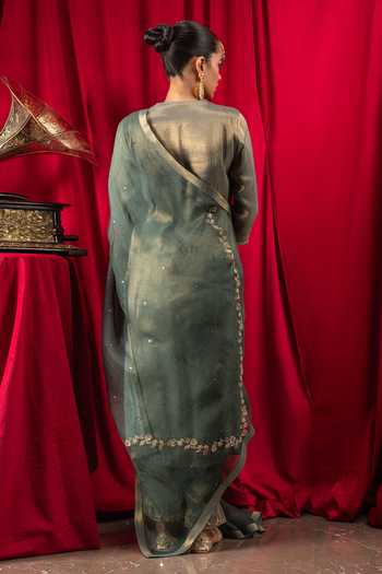 Shop Dohr India Green Tissue, Silk, Organza Diamonds, Sequins, Gota Sumira Placement Kurta Set at Aza Fashions Shop_Dohr India_Green Tissue, Silk, Organza Diamonds, Sequins, Gota Sumira Placement Kurta Set _at_Aza_Fashions