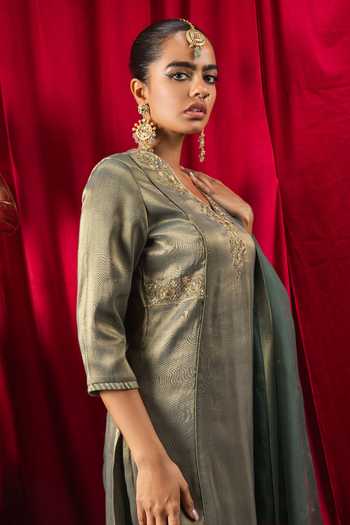 Dohr India Green Tissue, Silk, Organza Diamonds, Sequins, Gota Sumira Placement Kurta Set Online at Aza Fashions Dohr India_Green Tissue, Silk, Organza Diamonds, Sequins, Gota Sumira Placement Kurta Set _Online_at_Aza_Fashions