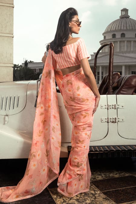 Dohr India Ameera Printed Saree With Unstitched Blouse Piece 