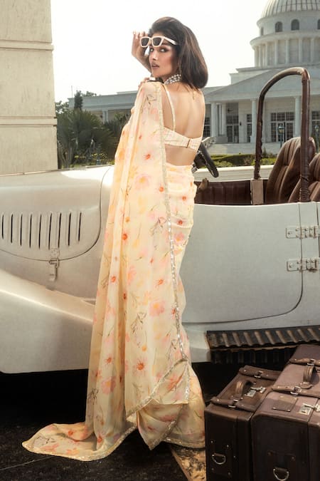 Dohr India Aashi Printed Pre-Draped Saree With Unstitched Blouse 