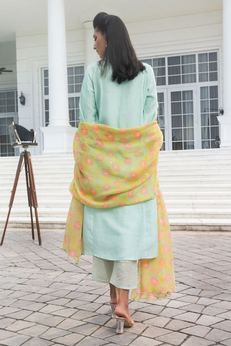 Shop Dohr India Blue Viscose, Modal, Organza Embroidery, Sequins, Geet Thread Kurta Palazzo Set at Aza Fashions Shop_Dohr India_Blue Viscose, Modal, Organza Embroidery, Sequins, Geet Thread Kurta Palazzo Set _at_Aza_Fashions