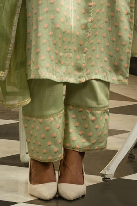 Buy_Dohr India_Green Modal, Cotton, Silk Sequins, Kimaya Floral Print Kurta Pant Set _Online_at_Aza_Fashions