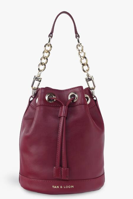 Shop_Tan & Loom_Maroon Plain Bombay Leather Bucket Bag_Online_at_Aza_Fashions