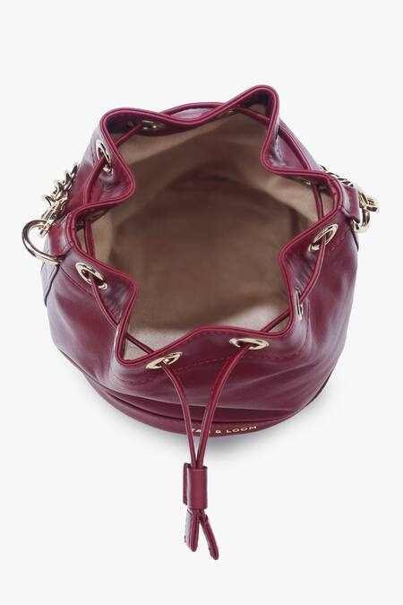 Tan & Loom_Maroon Plain Bombay Leather Bucket Bag_at_Aza_Fashions