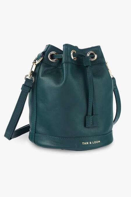 Shop Tan & Loom Green Plain Bombay Leather Bucket Bag Online at Aza Fashions Shop_Tan & Loom_Green Plain Bombay Leather Bucket Bag _Online_at_Aza_Fashions