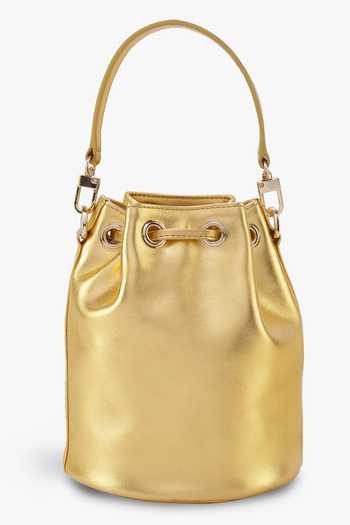 Shop_Tan & Loom_Gold Bombay Metallic Leather Bucket Bag _Online_at_Aza_Fashions