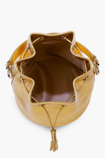 Buy_Tan & Loom_Gold Bombay Metallic Leather Bucket Bag 