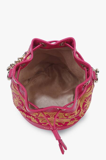 Buy_Tan & Loom_Pink Embroidery Bombay Botanical Pattern Bucket Bag _Online_at_Aza_Fashions
