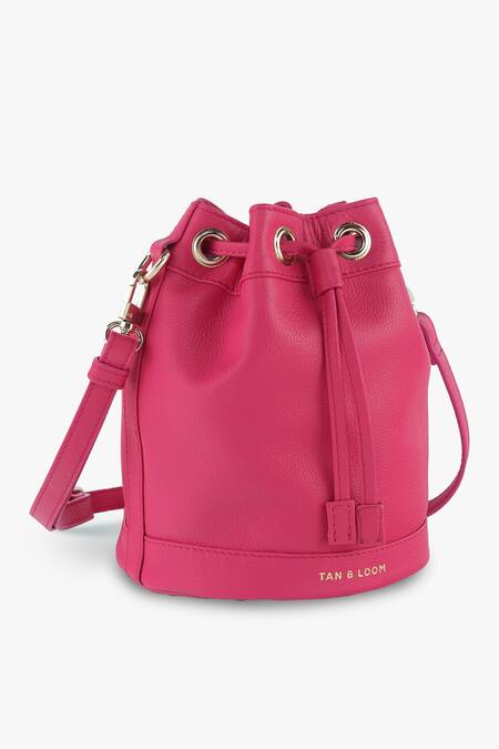 Tan & Loom_Pink Bombay Leather Solid Bucket Bag _Online_at_Aza_Fashions