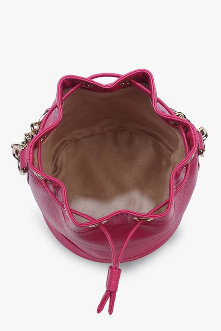 Buy_Tan & Loom_Pink Bombay Leather Solid Bucket Bag _Online_at_Aza_Fashions