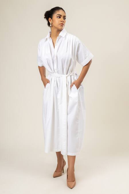 WHITE BELTED OVERSIZED SHIRT DRESS | eBay