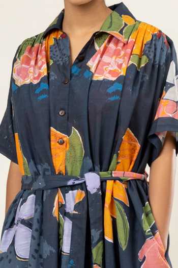 Doodlage_Multi Color Cotton Collared Bloom Print Shirt Dress _Online_at_Aza_Fashions