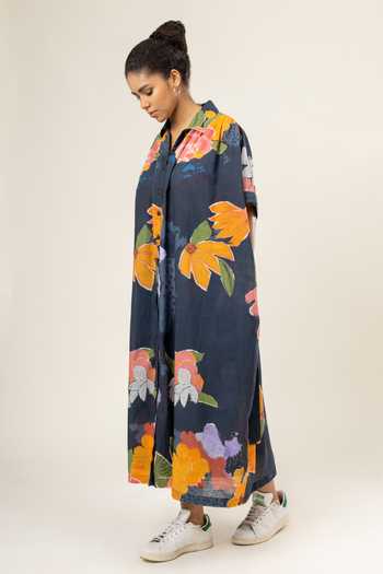 Buy_Doodlage_Multi Color Cotton Collared Bloom Print Shirt Dress _Online_at_Aza_Fashions