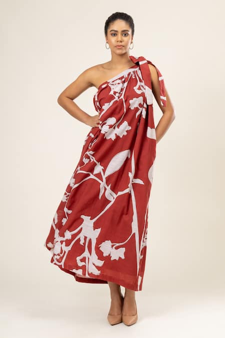 Doodlage Blossom Print One Shoulder Maxi Dress 