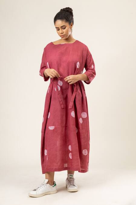 Doodlage_Pink Cotton Square Neck Batik Pattern Maxi Dress _Online_at_Aza_Fashions