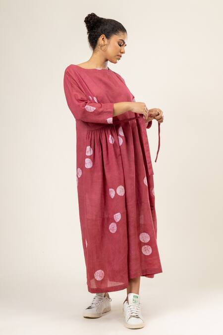 Shop_Doodlage_Pink Cotton Square Neck Batik Pattern Maxi Dress _Online_at_Aza_Fashions