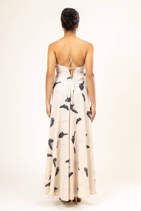 Doodlage Leaf Paint Print Backless Dress 