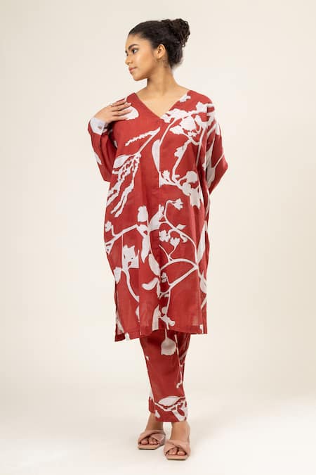 Doodlage Tulip Flora Print Oversized Tunic With Pant 