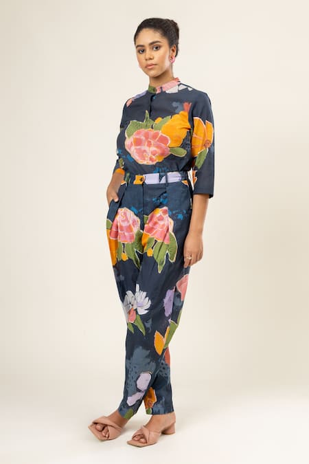 Doodlage Midnight Blossom Print Shirt With Pant 