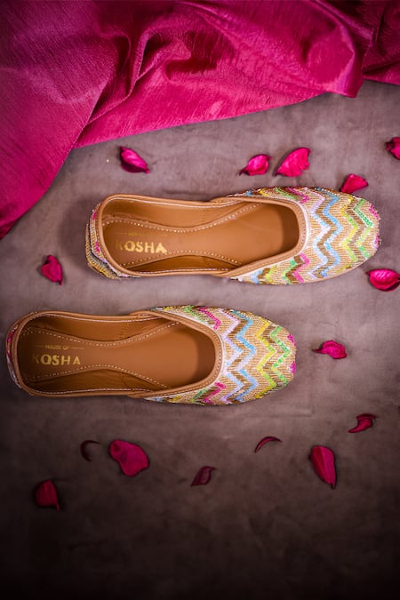 Shop House Of Kosha Multi Color Beads, Sequins Fiesta Hand Embroidered Juttis at Aza Fashions Shop_House Of Kosha_Multi Color Beads, Sequins Fiesta Hand Embroidered Juttis _at_Aza_Fashions