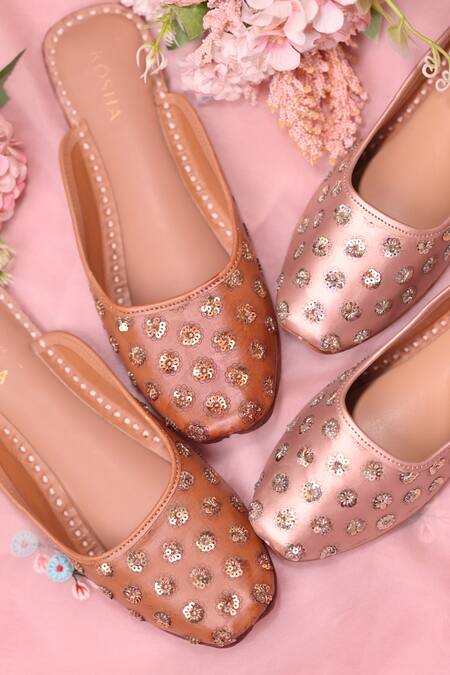 House Of Kosha Pink Blush Bale Hand Embroidered Juttis Online at Aza Fashions House Of Kosha_Pink Blush Bale Hand Embroidered Juttis_Online_at_Aza_Fashions