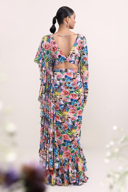 Miku Kumar Dahlia Ruffle Pre-Draped Saree With Choli 