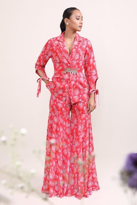 Miku Kumar Carnation Floral Print Jacket & Sharara Set 