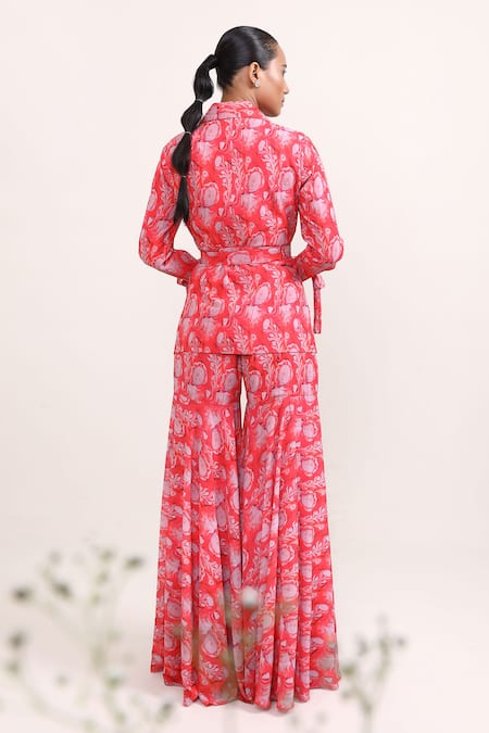 Miku Kumar Carnation Floral Print Jacket & Sharara Set 
