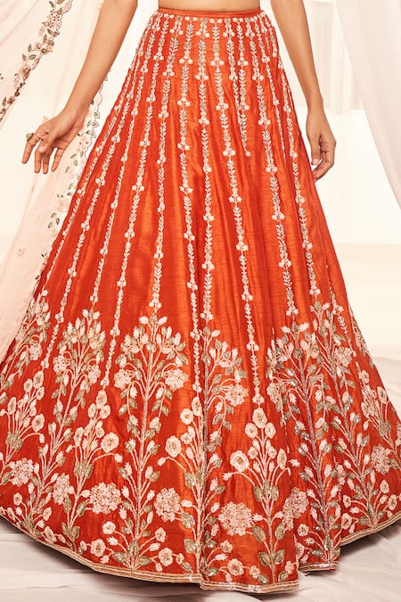 Lehenga Frock Dupatta Orange Wedding Dress Pakistani