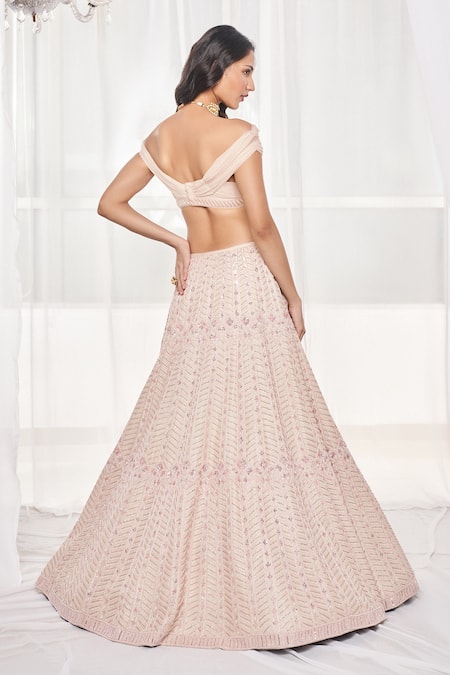 Disha Muchhala Off-Shoulder Blouse & Embroidered Bridal Lehenga Set 