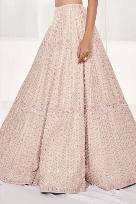 Disha Muchhala_Beige Net, Silk Embroidery, Sequins, Cut Work Blouse And Bridal Lehenga Set _Online_at_Aza_Fashions