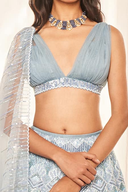 Disha Muchhala Blue Silk, Net, Organza Sequins, Embroidery French Knots Bridal Lehenga Set Online at Aza Fashions Disha Muchhala_Blue Silk, Net, Organza Sequins, Embroidery French Knots Bridal Lehenga Set _Online_at_Aza_Fashions