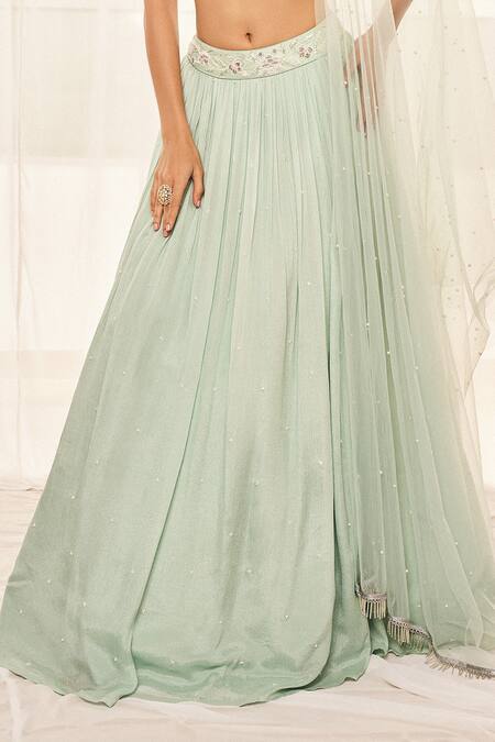 Disha Muchhala Blue Silk, Net, Crepe Sequins, Pearls V-neck Poth Embroidered Blouse Lehenga Set Online at Aza Fashions Disha Muchhala_Blue Silk, Net, Crepe Sequins, Pearls V-neck Poth Embroidered Blouse Lehenga Set _Online_at_Aza_Fashions