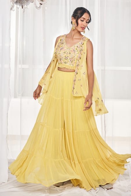 Buy Disha Muchhala Green Silk, Organza, Georgette Sequins, Embroidery V-neck, Jacket Sharara Set Online at Aza Fashions Buy_Disha Muchhala_Green Silk, Organza, Georgette Sequins, Embroidery V-neck, Jacket Sharara Set _Online_at_Aza_Fashions