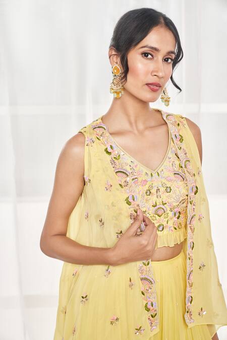 Shop Disha Muchhala Green Silk, Organza, Georgette Sequins, Embroidery V-neck, Jacket Sharara Set Online at Aza Fashions Shop_Disha Muchhala_Green Silk, Organza, Georgette Sequins, Embroidery V-neck, Jacket Sharara Set _Online_at_Aza_Fashions