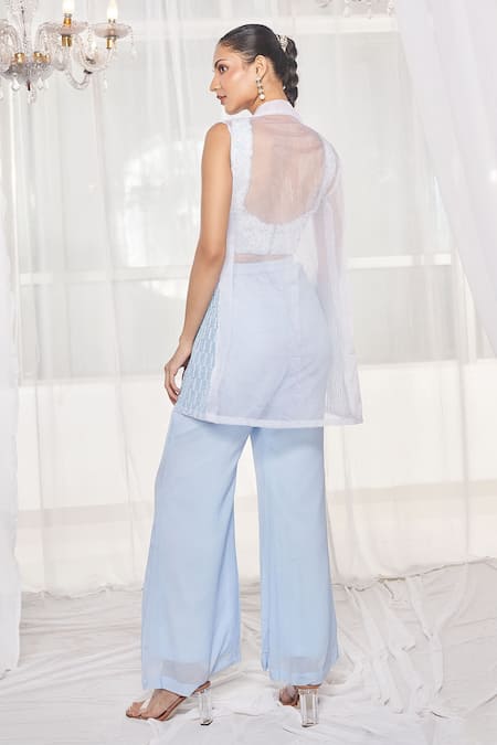 Disha Muchhala Organza Sleeveless Jacket Pant Set 