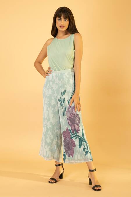 Buy Preeti Mehta Blue Lurex, Polyester Pearls, Embroidery Botanical Print Kaftan And Palazzo Set Online at Aza Fashions Buy_Preeti Mehta_Blue Lurex, Polyester Pearls, Embroidery Botanical Print Kaftan And Palazzo Set _Online_at_Aza_Fashions