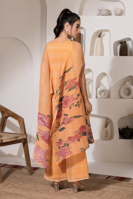 Shop Preeti Mehta Yellow Lurex, Polyester Embroidery High Floral Bloom Pattern Kaftan With Pant at Aza Fashions Shop_Preeti Mehta_Yellow Lurex, Polyester Embroidery High Floral Bloom Pattern Kaftan With Pant _at_Aza_Fashions