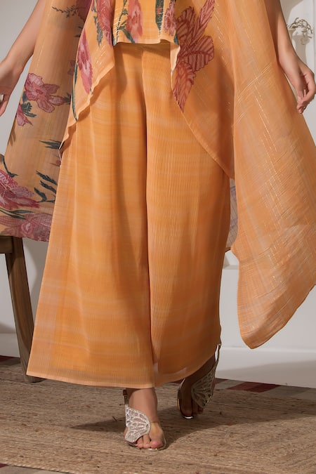 Preeti Mehta Yellow Lurex, Polyester Embroidery High Floral Bloom Pattern Kaftan With Pant Online at Aza Fashions Preeti Mehta_Yellow Lurex, Polyester Embroidery High Floral Bloom Pattern Kaftan With Pant _Online_at_Aza_Fashions