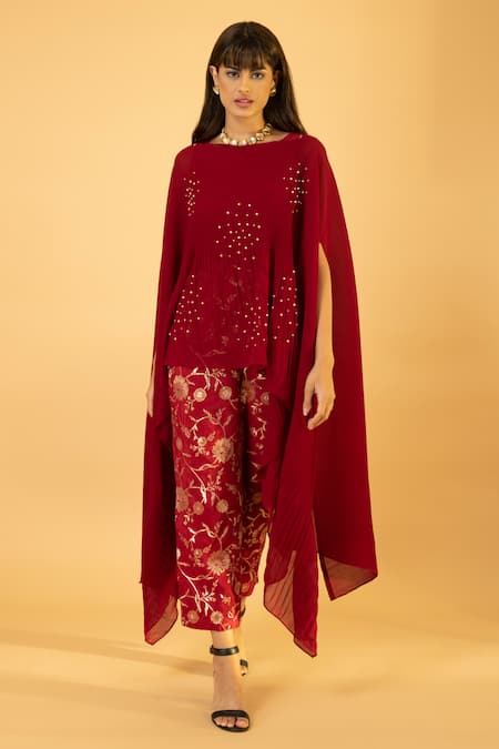 PREETI MEHTA Pearl Embroidered Kaftan With Banarasi Pant 