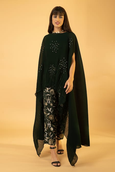Preeti Mehta Pearl Embroidered Kaftan With Floral Banarasi Pant 