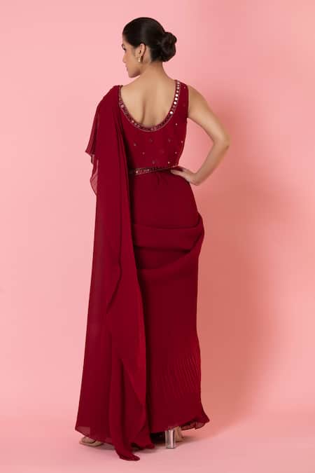 Preeti Mehta Pre-Draped Pleated Saree With Mirror Work Blouse 