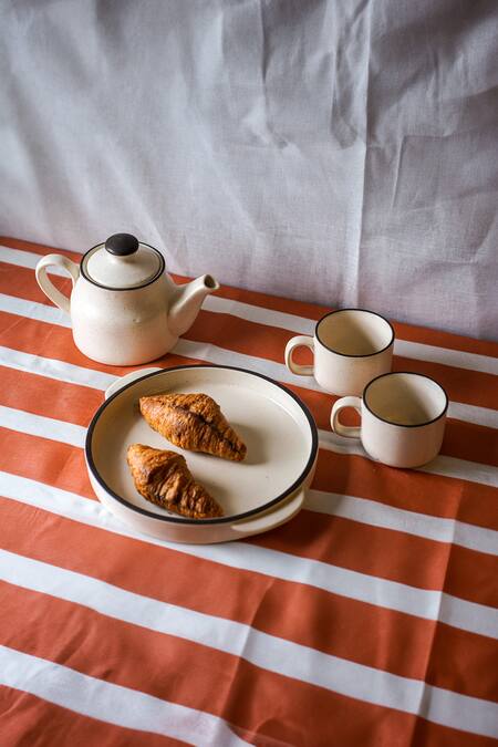 Label Reyya_Off White Ceramic Sicily Tea Set_Online_at_Aza_Fashions