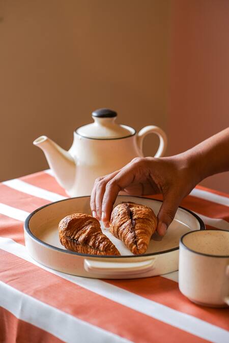 Label Reyya_Off White Ceramic Sicily Tea Set_at_Aza_Fashions